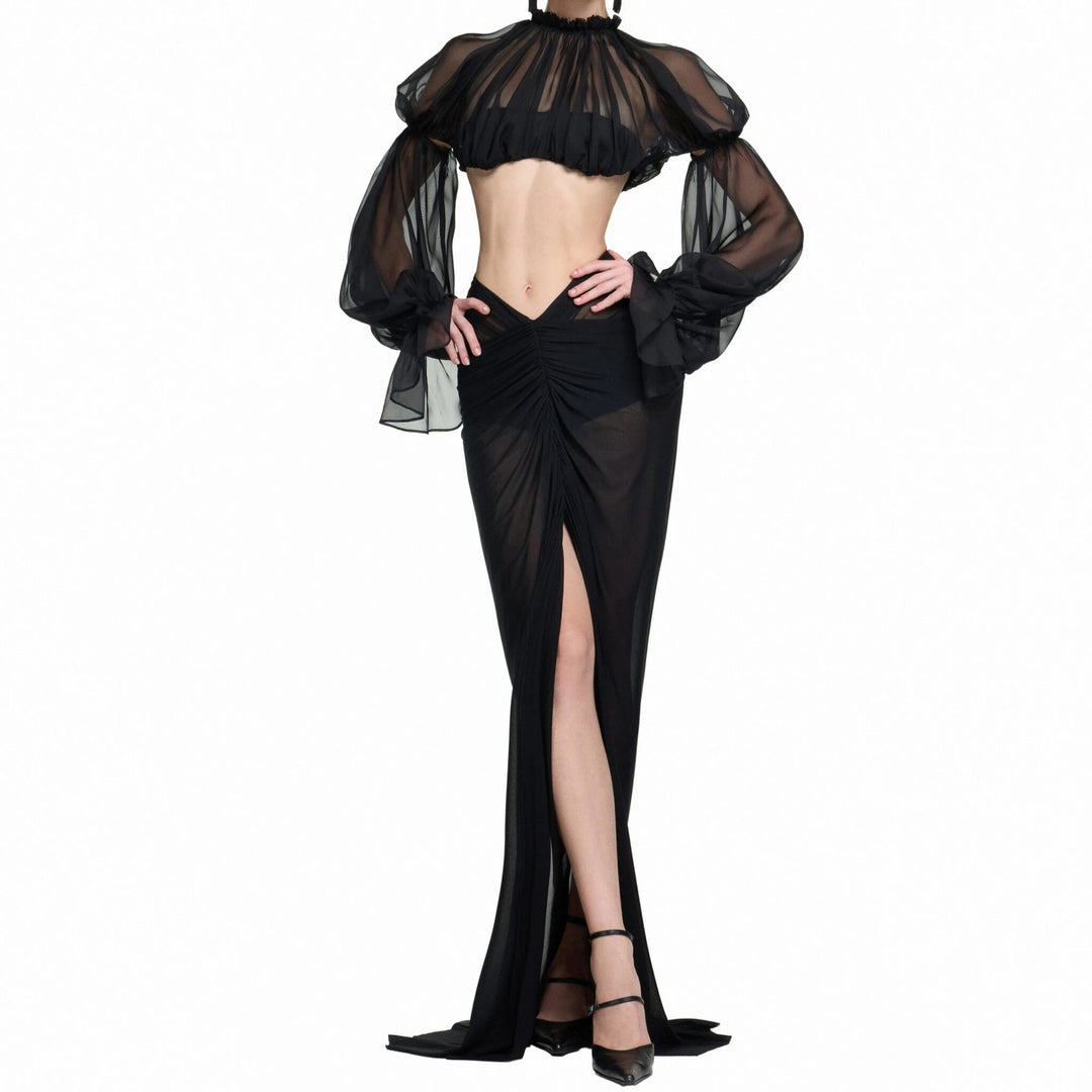 Damen Elegantes transparents Maxikleid mit ärmelloser Silhouette EB