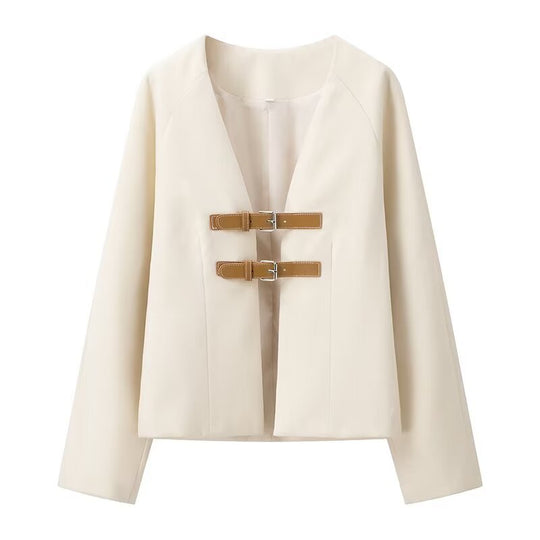 Damen elegantes cropped Blazer mit schickem Verschluss EB