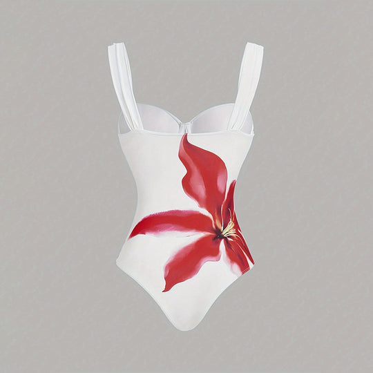 Damen eleganter Badeanzug mit floralem Design und passendem Wickelrock EB