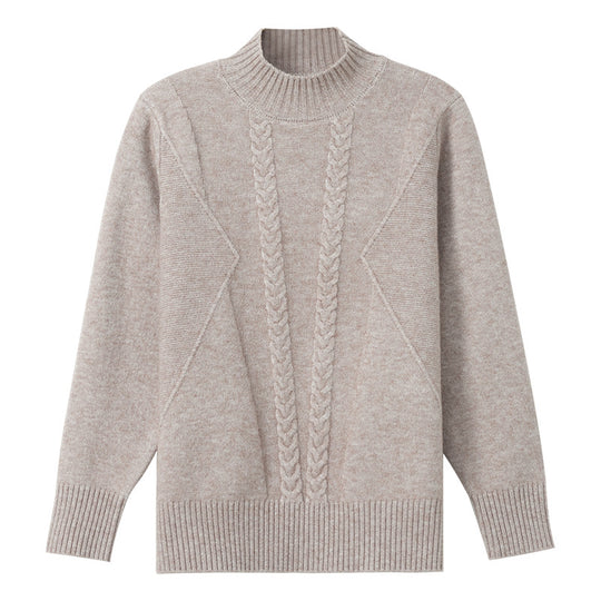 Damen Grobstrickpullover mit elegantem Zopfmuster und hohem Kragen EB