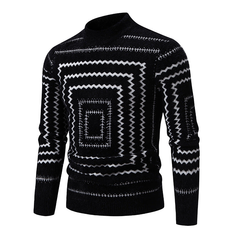 Damen Strickpullover mit geometrischem Muster und hohem Kragen EB