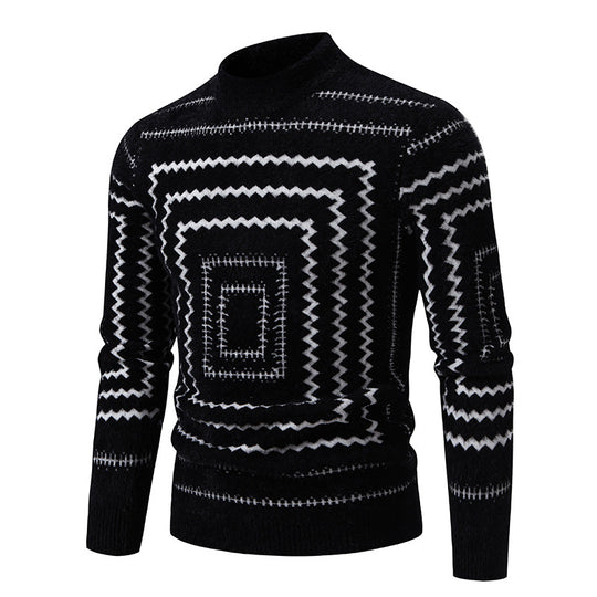 Damen Strickpullover mit geometrischem Muster und hohem Kragen EB