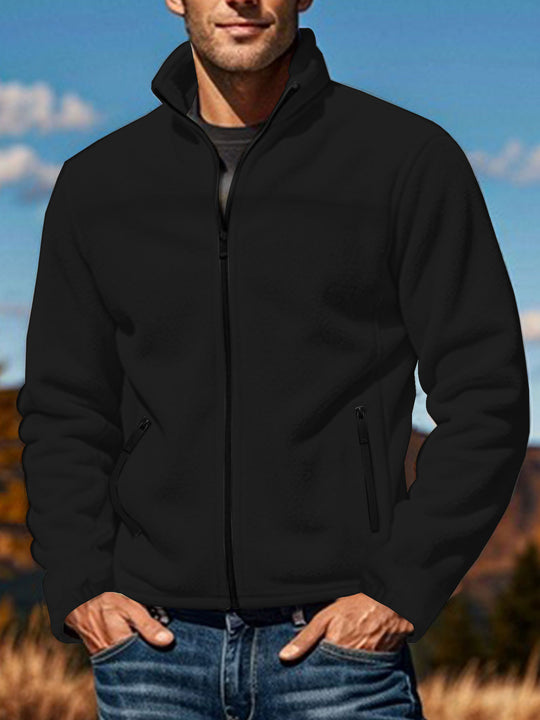 Herren nan warme Fleecejacke mit Reißverschluss, Stehkragen und Reißverschlusstaschen EB