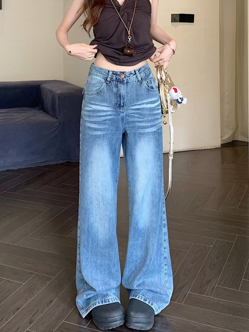 Damen Weitgeschnittene Denim-Hose mit modischem Vintage-Design EB