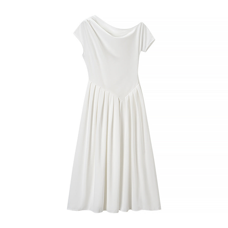 Damen Midi-Kleid mit elegantem Faltenrock und offenkantigem Ausschnitt EB