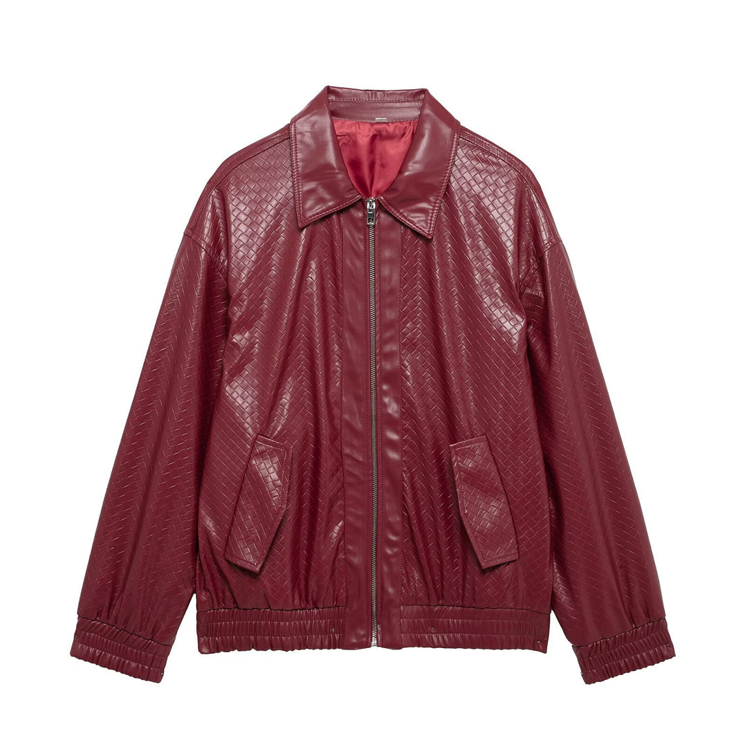 Damen modische Kunstlederjacke mit strukturiertem Design und elastischem Bund EB