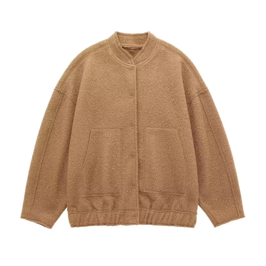 Damen Kuschelige Oversized-Jacke aus flauschigem Material mit praktischen Taschen EB