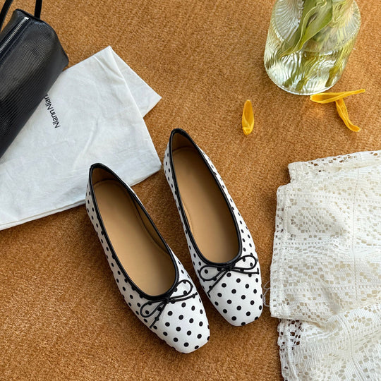 Damen Ballerinas mit modischem Punktmuster und dekorativem Schleifendetail EB