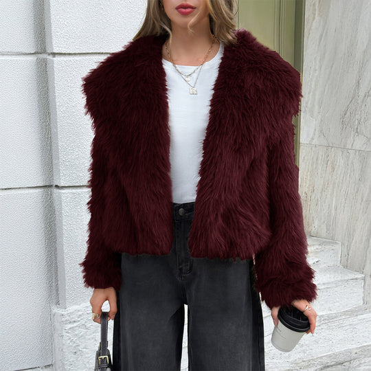 Damen nan kurzer Faux‑Fur‑Mantel mit breitem Stehkragen, dichter Flor und wärmender Innenfütterung EB