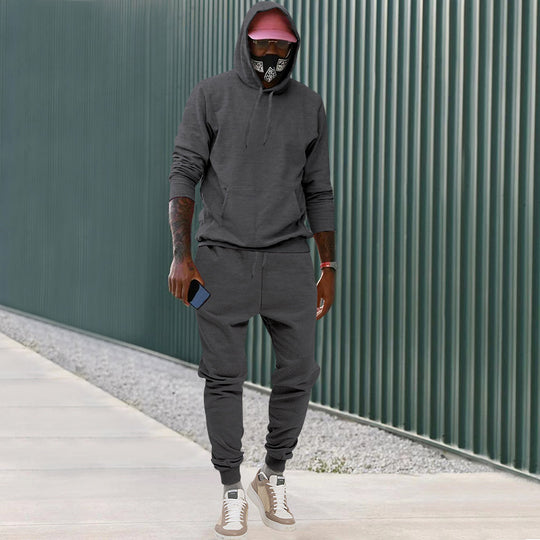 Herren nan lässiges Hoodie- und Jogging-Set aus French Terry mit Kängurutasche, gerippten Bündchen und elastischem Tunnelzugbund EB