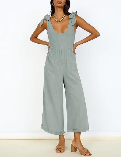 Damen Lässiger Jumpsuit mit verstellbaren Trägern und weitem Bein EB