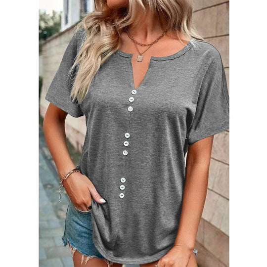 Damen T-Shirt mit Knopfleiste und lässigem Schnitt EB