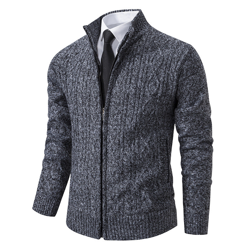Herren Strickjacke mit Stehkragen und strukturierter Musterung EB