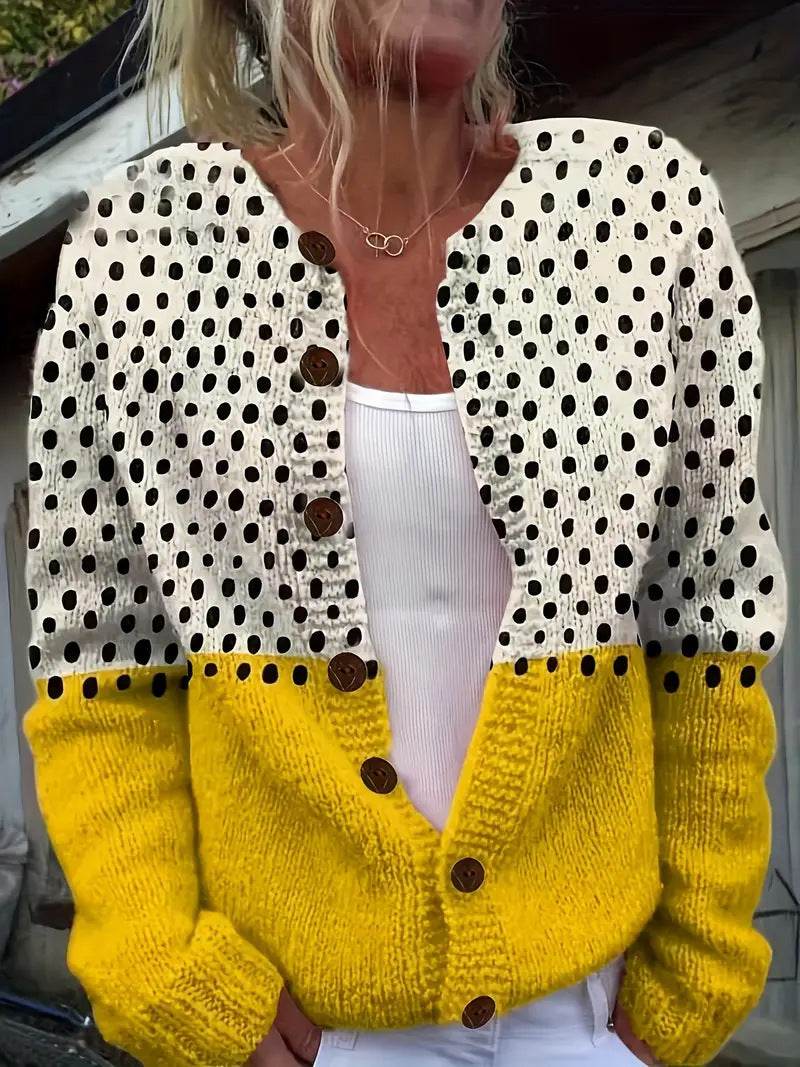 Damen nan kuscheliger Strickcardigan mit Zierholzknöpfen und Rundhalsausschnitt EB