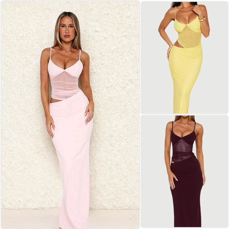Damen Elegantes Maxikleid mit transparentem Oberteil und figurbetontem Schnitt EB
