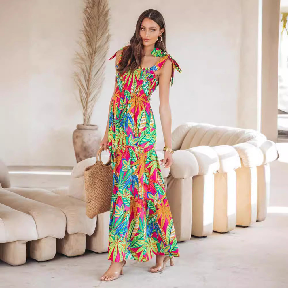 Damen Maxi-Kleid mit floralen Mustern und Trägerdetails EB