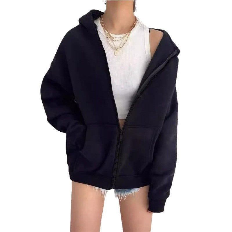 Damen nan oversized Kapuzenjacke mit Reißverschluss und Kängurutaschen EB