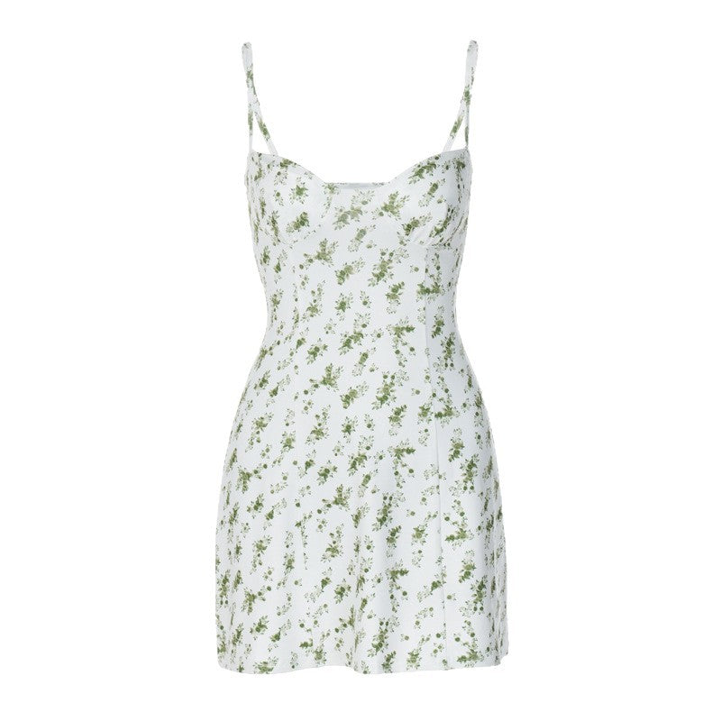 Damen Minikleid mit zartem Blumenmuster und verstellbaren Spaghettiträgern EB
