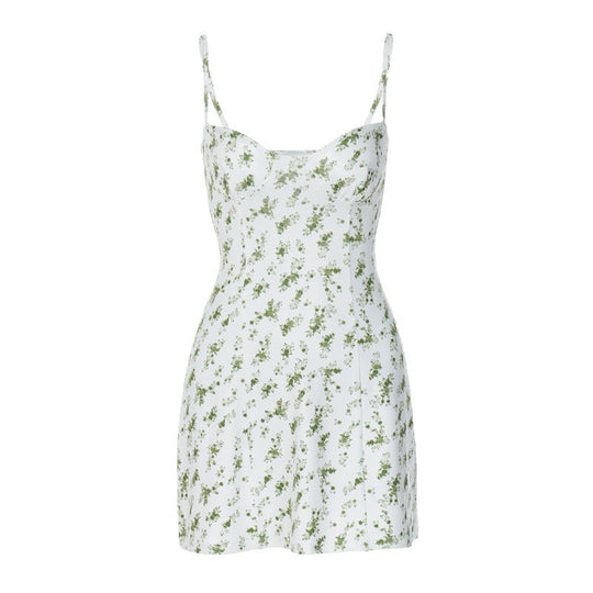 Damen Minikleid mit zartem Blumenmuster und verstellbaren Spaghettiträgern EB