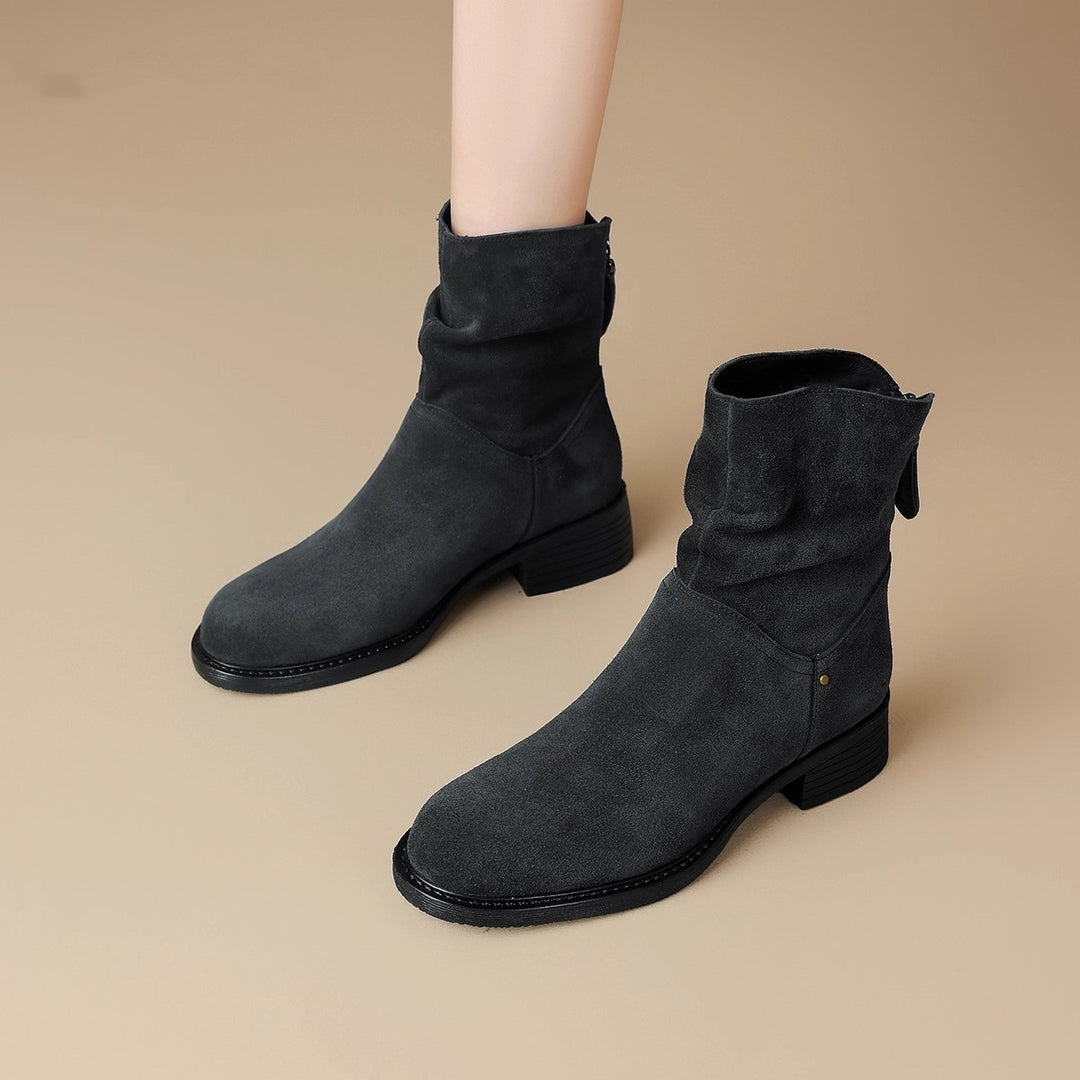 Damen Elegante und lässige Ankle Boots mit Falten-Design EB