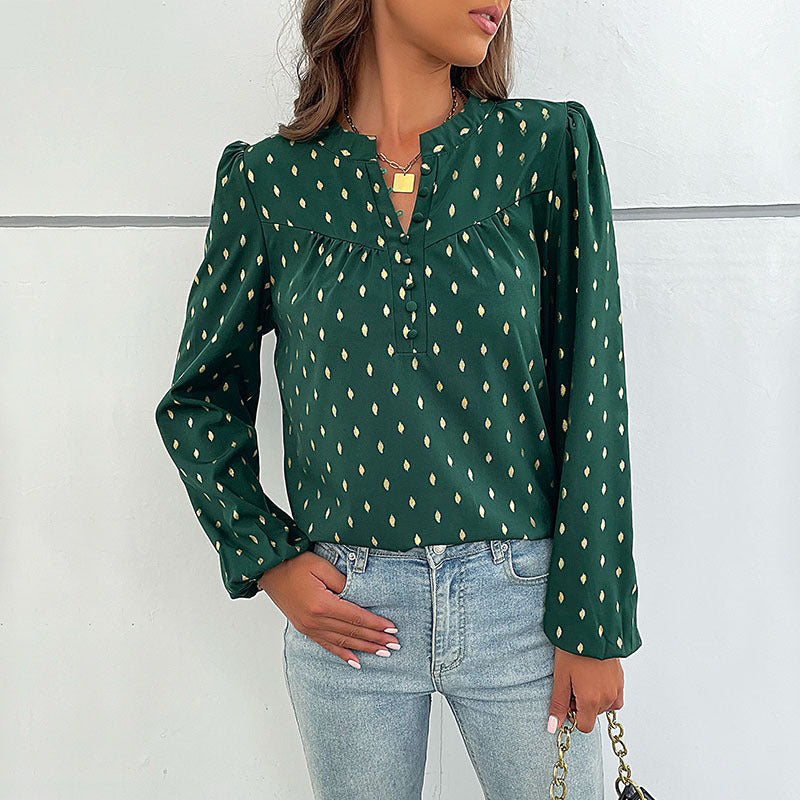 Damen Bluse mit feinem Druck und Knopfdetails EB