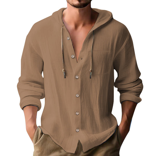 Herren lässiges Kapuzenshirt mit Knopfleiste und praktischen Taschen EB