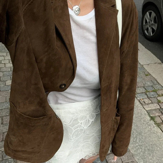 Damen modische Wildlederjacke im lässigen Schnitt EB
