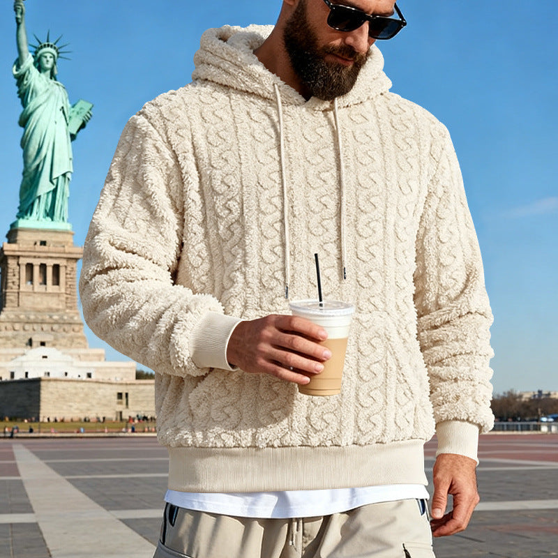 Herren Gefütterter Sherpa‑Hoodie mit Zopfmuster und Kapuze EB
