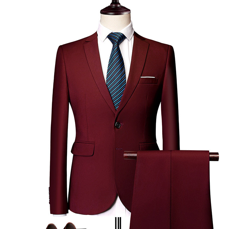 Herren nan Slim-Fit Einreiher-Anzugset mit Ein-Knopf-Sakko, schmaler Anzughose mit Bügelfalte und elastischem Stretchgewebe EB