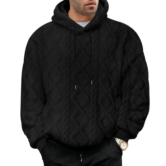 Herren nan kuscheliger Sherpa-Kapuzenpullover mit diamantgeprägter Struktur, Kordelzug und elastischen Rippbündchen EB