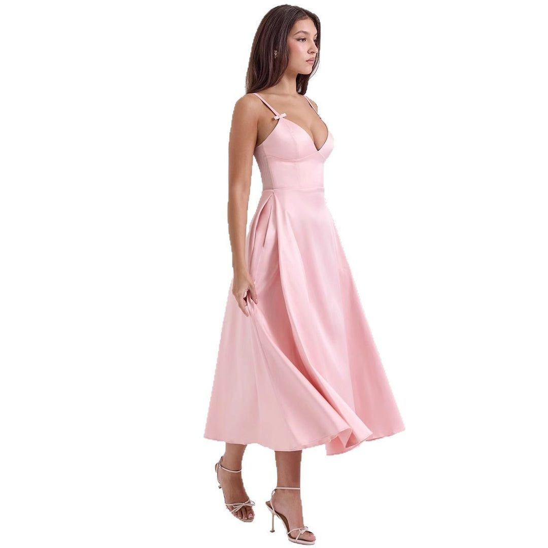 Damen Midikleid mit elegantem V-Ausschnitt und schwingendem Rock EB