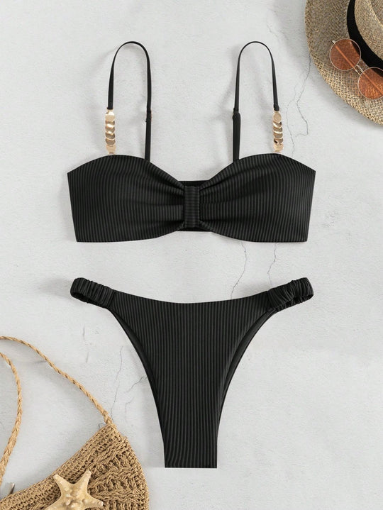 Damen Bustier-Bikini mit elegantem Schleifen-Design und modischen Akzenten EB