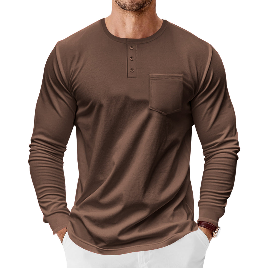 Herren Langarm-Henley-Shirt mit praktischer Brusttasche EB