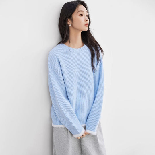 Damen Grob gestrickter Pullover mit überschnittenen Schultern und weichem Abschluss EB