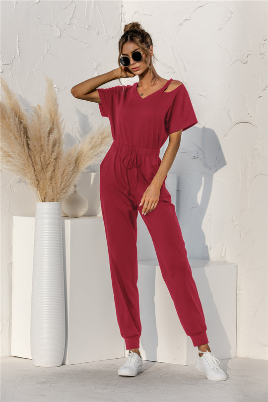 Damen Relaxed Fit Overall mit Kordelzug und Schulterfreies Design EB