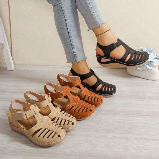 Damen Komfortable Keil-Sandalen mit atmungsaktiven Riemen EB