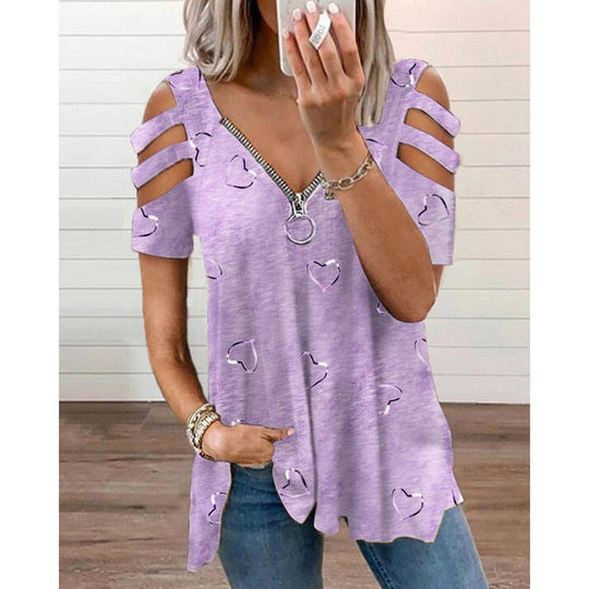 Damen V-Ausschnitt T-Shirt mit Cut-Outs und Herzdesign EB