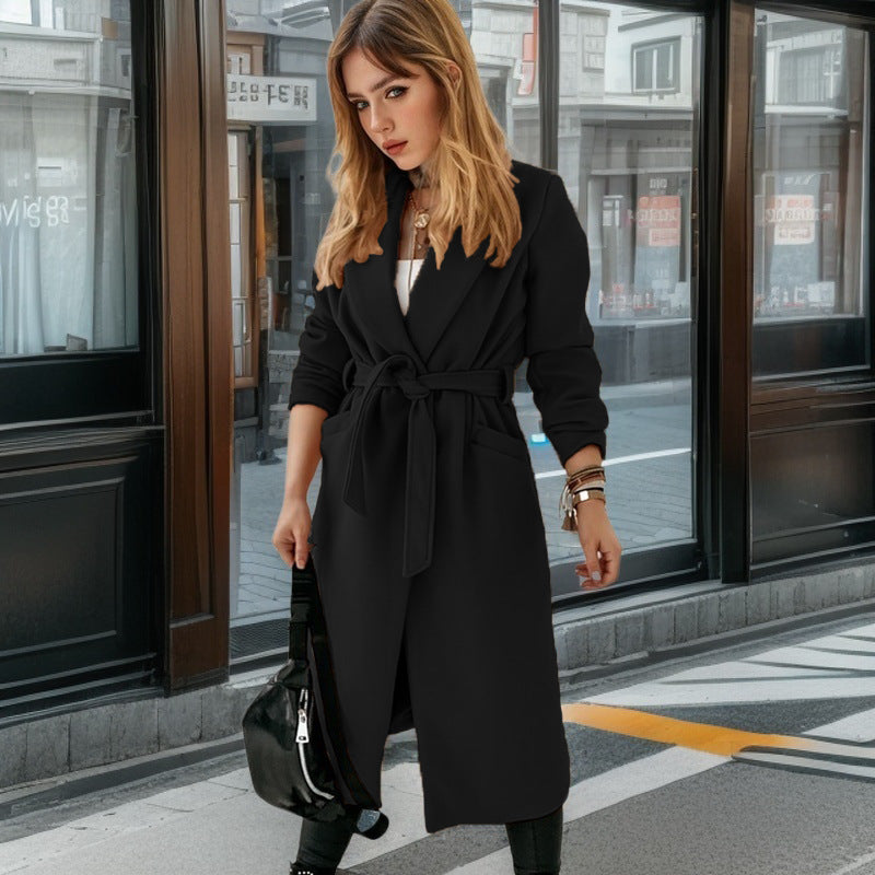 Damen eleganter Trenchcoat mit Gürtel und praktischen Taschen EB