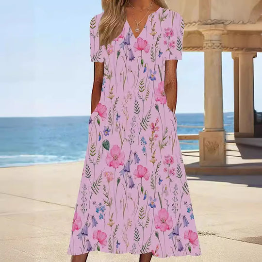 Damen Blumengemusterte Sommerkleid mit Taschen EB