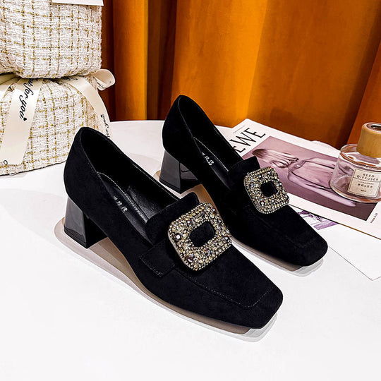 Damen Luxuriöse Blockabsatz-Pumps mit funkelnder Schnallenapplikation EB