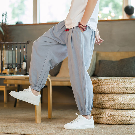 Herren nan lockere Haremshose mit elastischem Bund und dekorativem Kordelzug EB