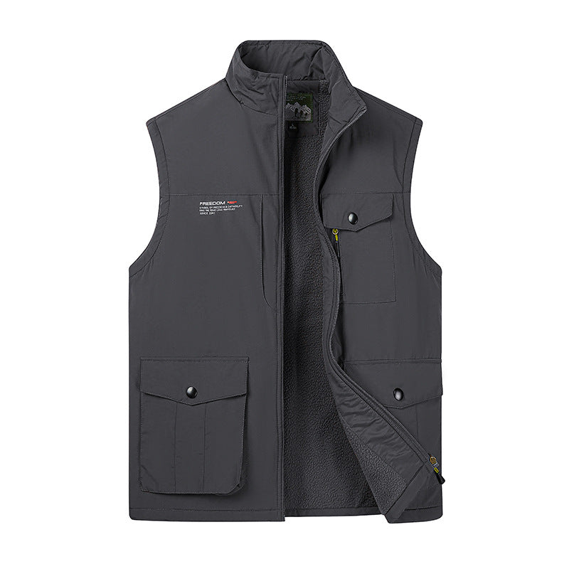 Herren Leichte Fleece-gefütterte Outdoor-Weste mit Mehrfachtaschen und Stehkragen EB
