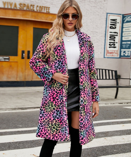 Damen Flauschiger Leoparden-Mantel EB