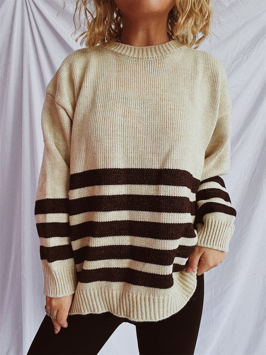 Damen lässiger Oversize-Pullover mit modernem Streifenmuster EB