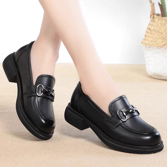 Damen Klassische Loafers mit modischem Kettendetail und dickem Blockabsatz EB