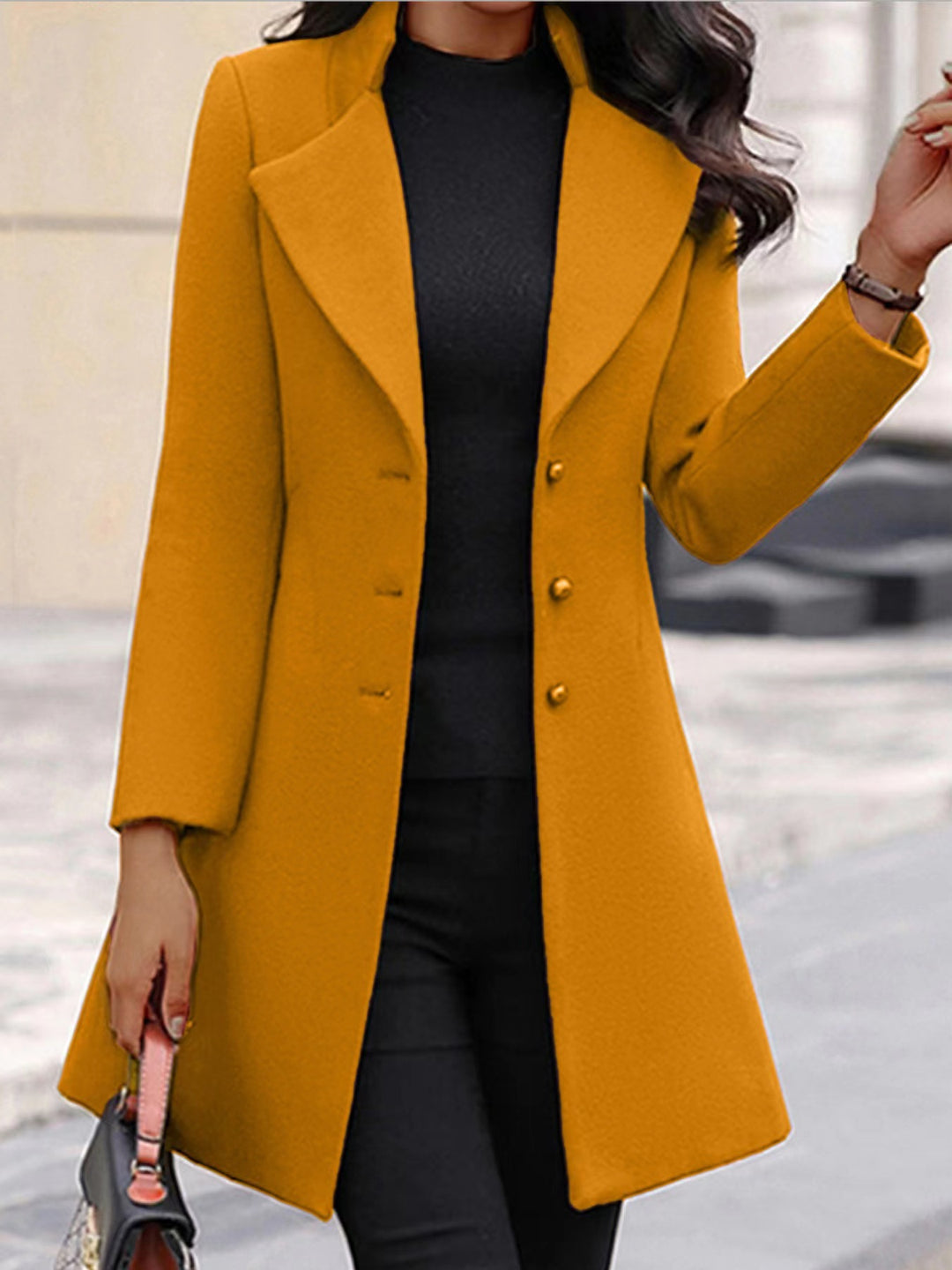 Damen stilvoller und eleganter Blazer-Mantel mit breitem Revers EB