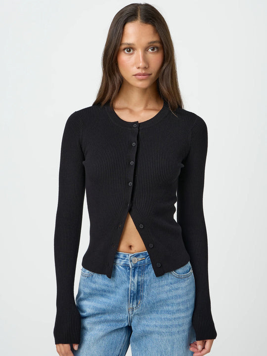 Damen figurbetonte Strickjacke mit Knopfleiste und langen Ärmeln EB
