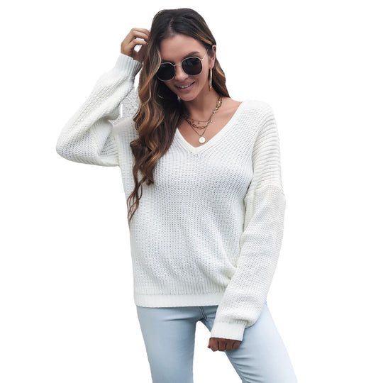 Damen V-Ausschnitt Strickpullover mit strukturierter Oberfläche und lässigem Schnitt EB