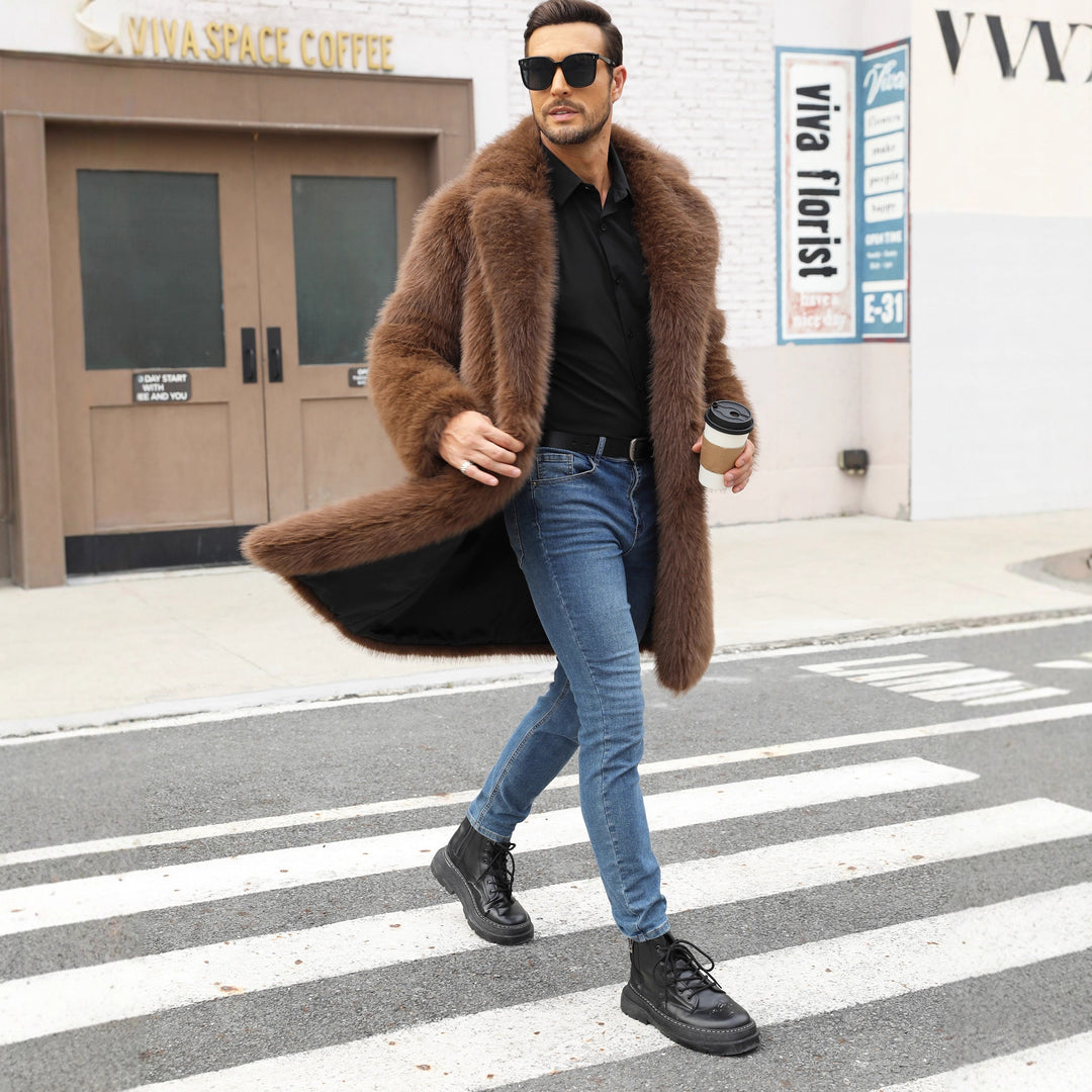Herren Luxuriöse Kunstpelzjacke mit voluminösem Kragen EB