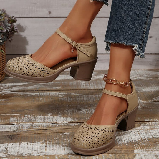 Damen elegante Slingback-Pumps mit floralen Ausschnitten EB